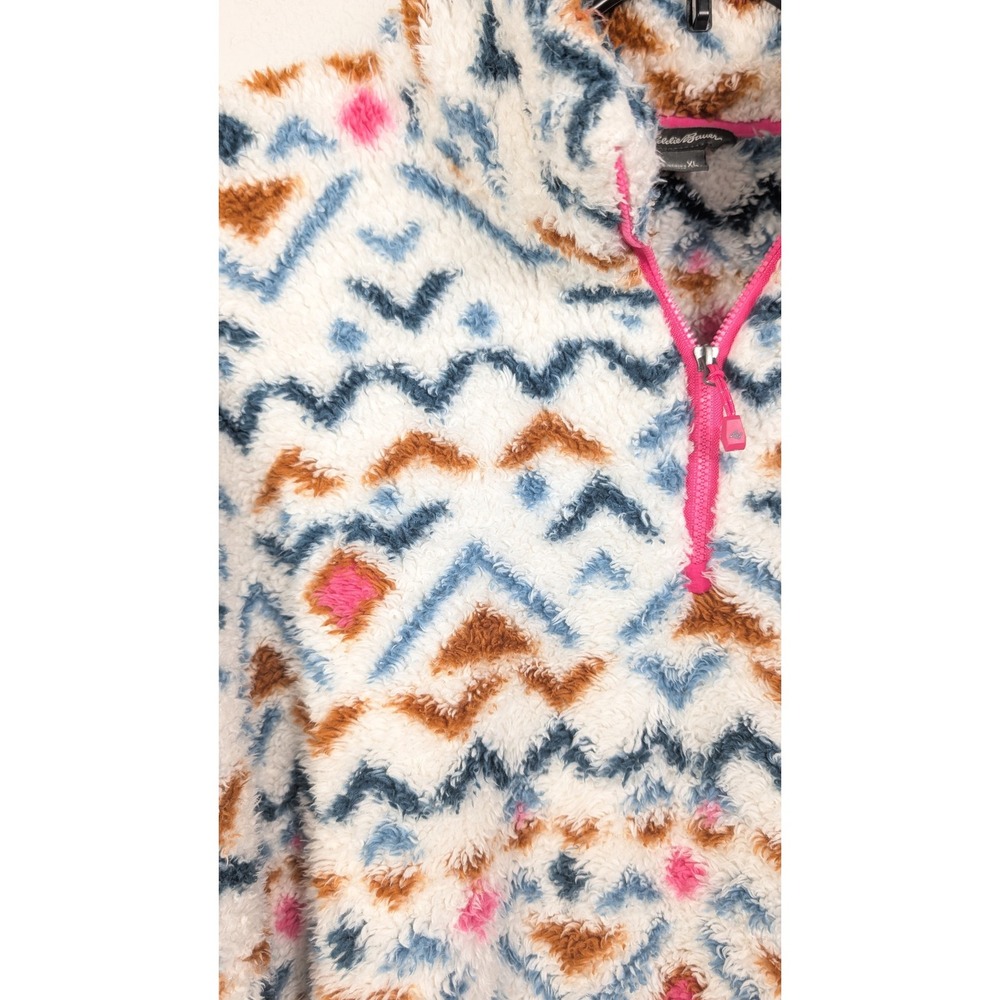 Eddie Bauer Womens XL Pullover Fleece Jacket Cozy Sherpa Southwest Pink Aztec